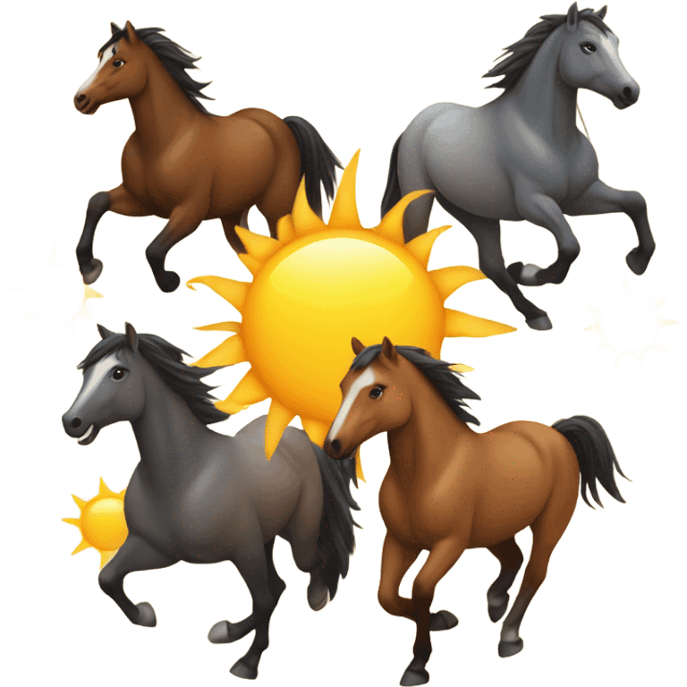 my emoji should look like there should be great looking sun and in front of it there should be 10 horses carying it emoji