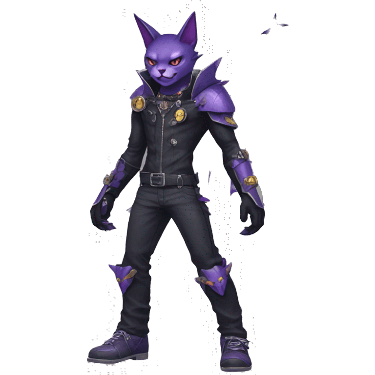 cool edgy black punk Purple nargacuga-bat-cat-Fakemon collar full body emoji