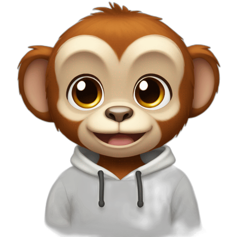 Redhead Monkey in white sweatshirt with black heart in paws  emoji