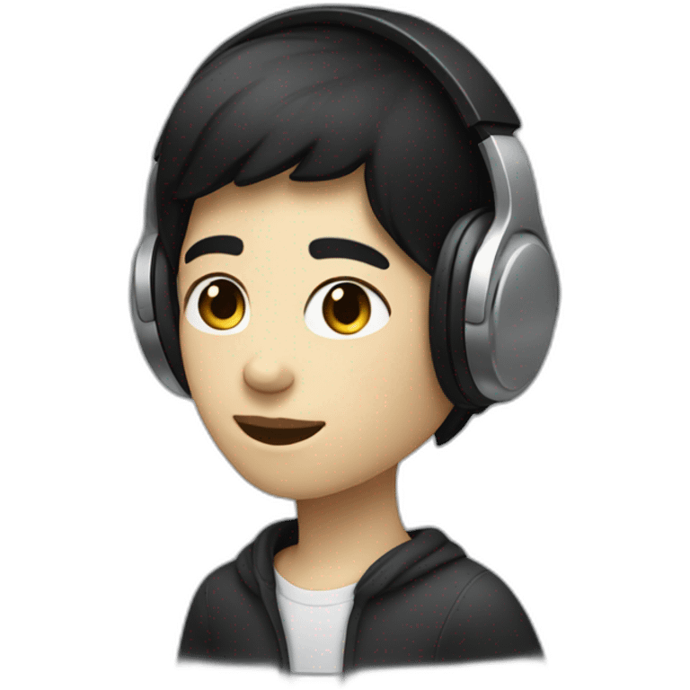 small black hair and white skin tone person listening to music  emoji