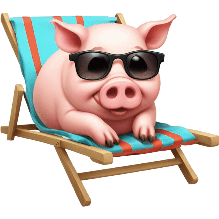 Rich happy pig lying on the deckchair emoji