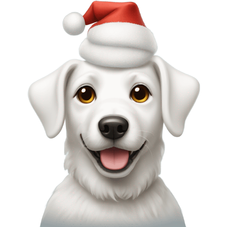 White dog wearing a Christmas hat emoji