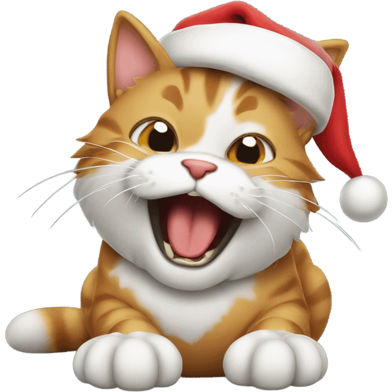 Santa cat yawning emoji