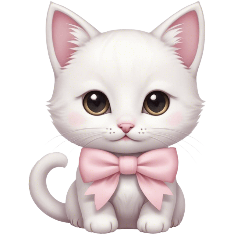 white kitten wearing a light pink bow  emoji