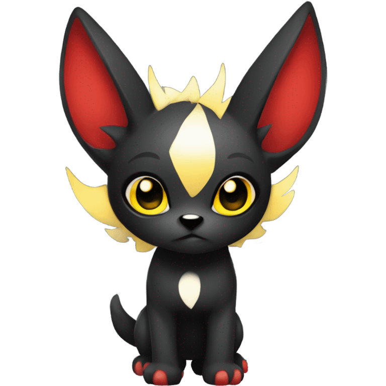 black Shiny Fionbri-Falvie-sparkle-sona with yellow eyes, red edgy markings full body fursona emoji