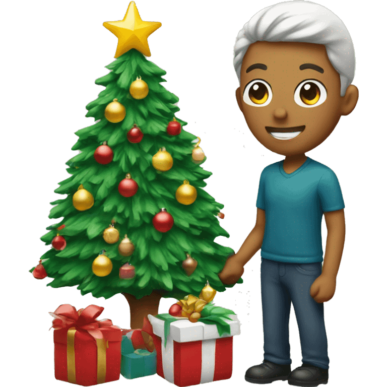 a couple decorating a christmas tree  emoji