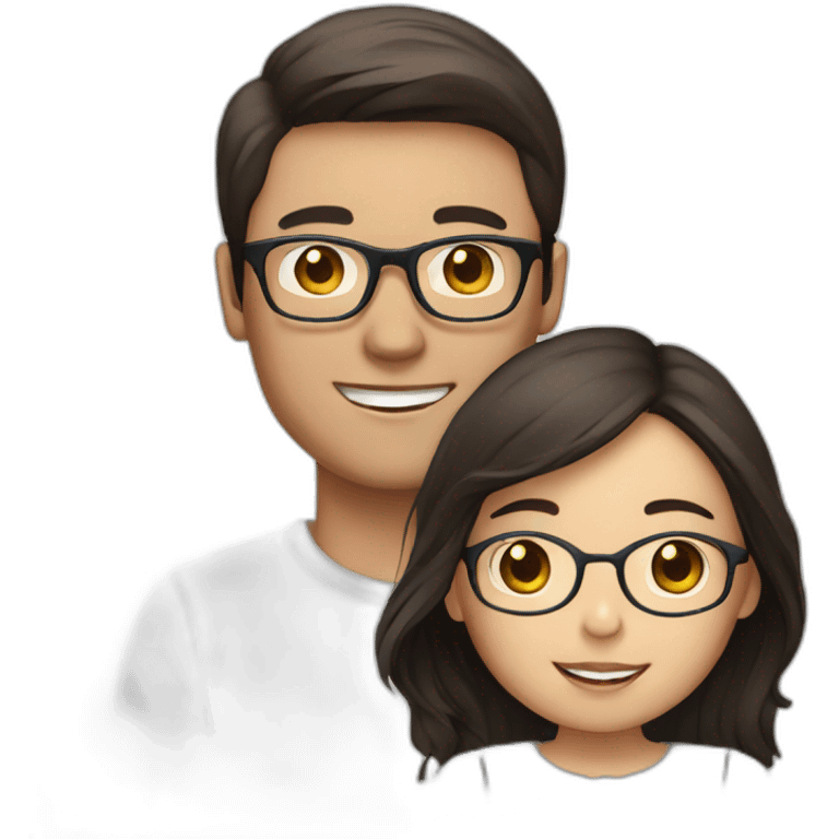 brown haired man with glasses and asian girl with dark hair emoji