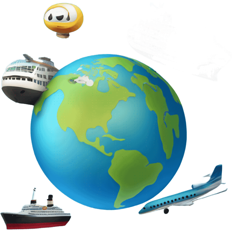 World globe with airplane cruise ship train emoji