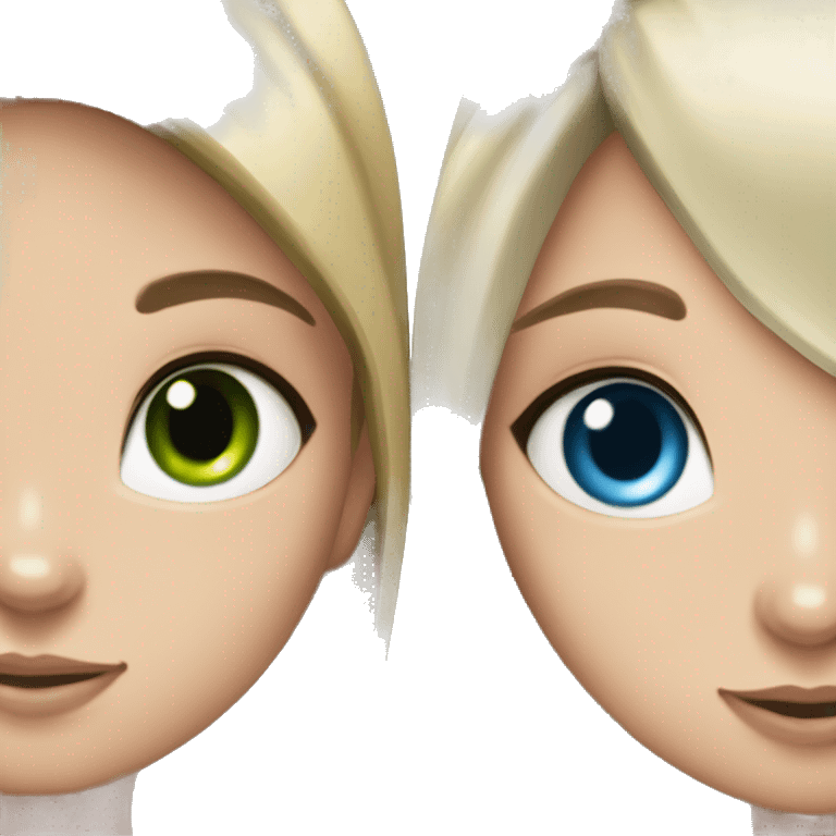 blue eyes grey kitten and green eyes blonde girl are friends emoji