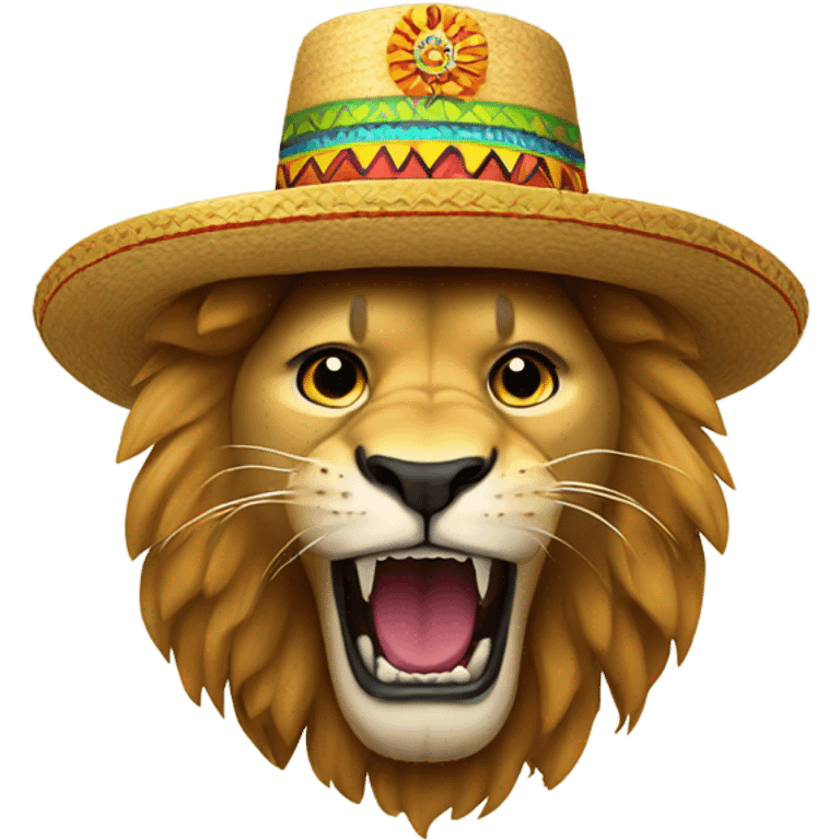 Lion roaring wearing sombrero  emoji