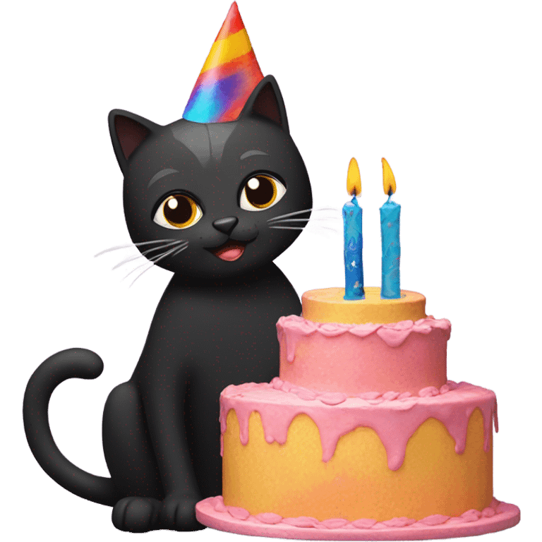 black cat saxophone with birthday cake emoji