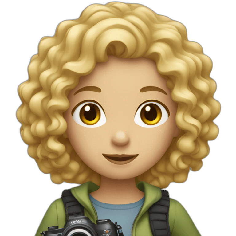 Curly blond girl with camera emoji