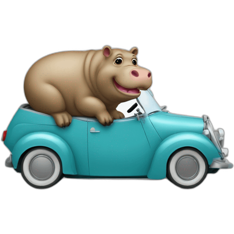 Hippopotame dans voiture de luxe emoji