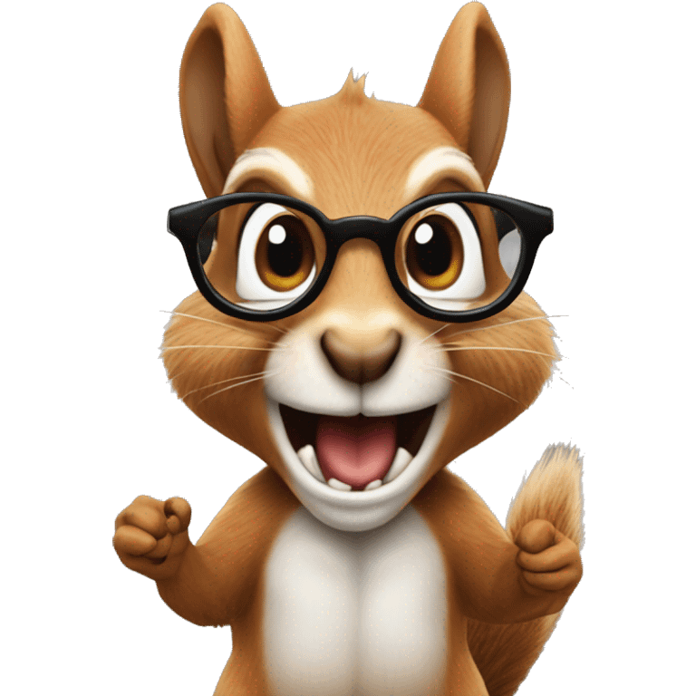 a squirrel holding an acorn, wearing glasses, screaming at the viewer that this is "fucking nuts" emoji