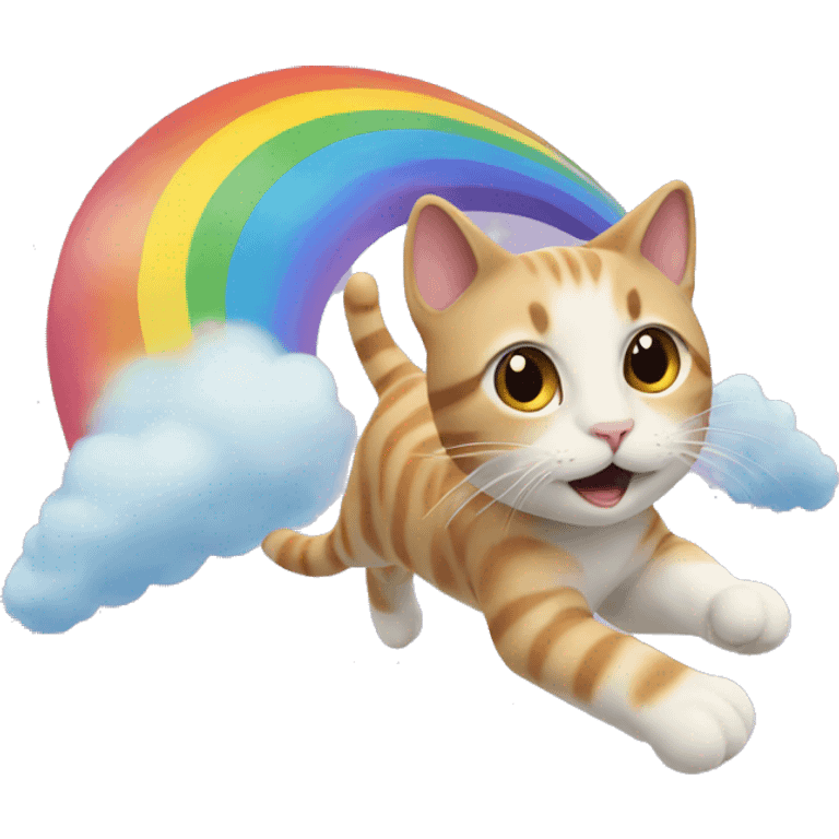 Cat flying on a rainbow emoji