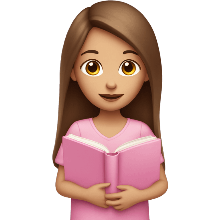 fair-skinned woman with long and straight brown hair holding a baby-pink-colored book emoji