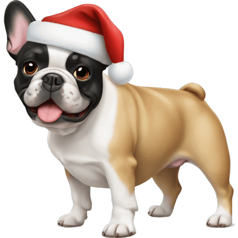 Black and tan French bulldog in Santa hat emoji