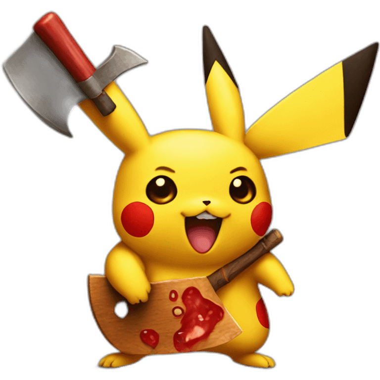 Pikachu with an axe stained with ketchup emoji