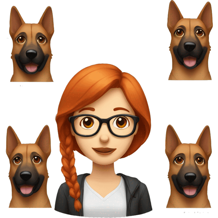 Red head woman wearing glasses with german shepherd emoji