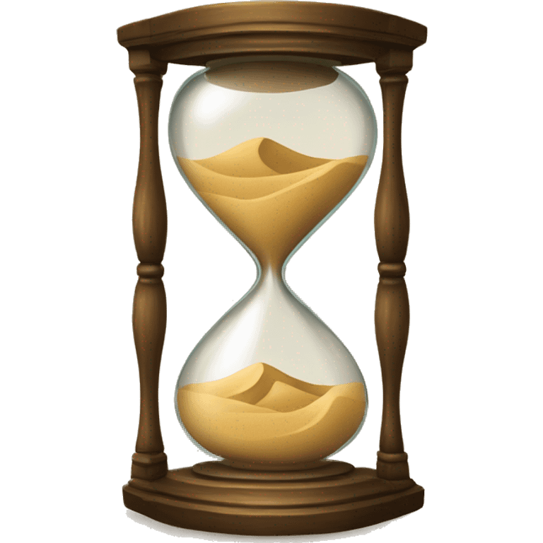 A finely crafted hourglass with sand flowing, placed over or beside a scroll with elegant calligraphy, emoji