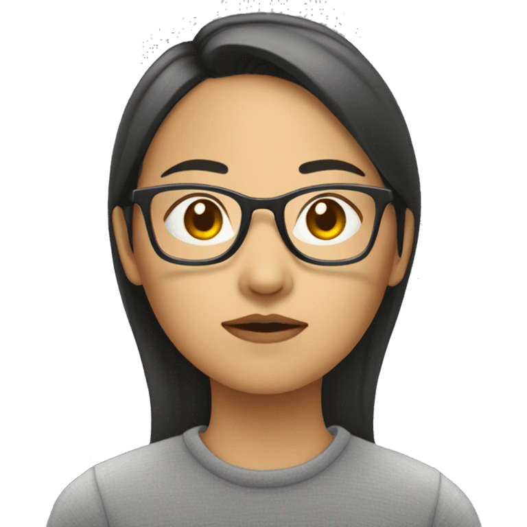 asian woman with glasseswho is seriously thinking about something. emoji