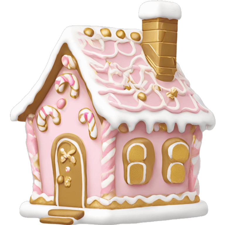 light pink and gold and white gingerbread house emoji