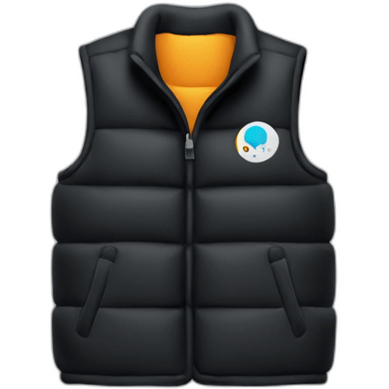 Black puffy vest with startup logo emoji