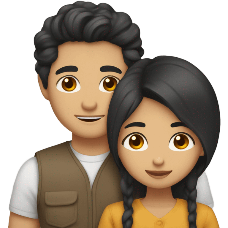 They are holding each other very tightly. A pale Asian man with short dark hair and amber eyes embracing and loving a half Asian woman with long wavy dark hair and dark hazel eyes. They love each other a lot And have good fashion taste. emoji