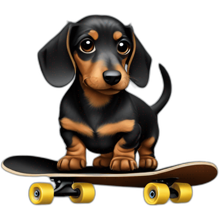 Wire haired Dachshund on a black skateboard emoji