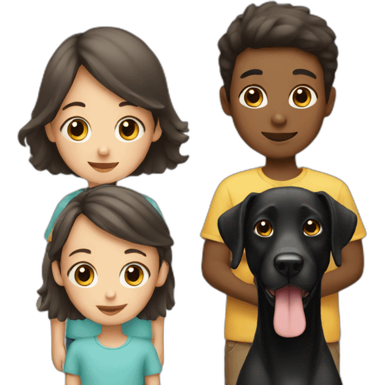 Boy with girl and with Black labrador emoji