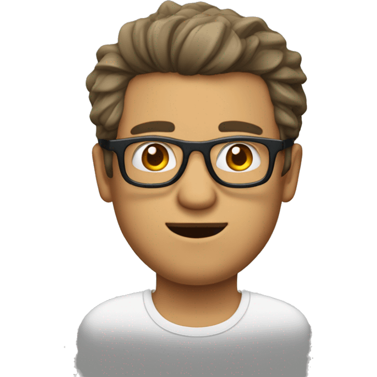 Homme avec des lunettes, peau très blanche, imberbe et les cheveux brun emoji