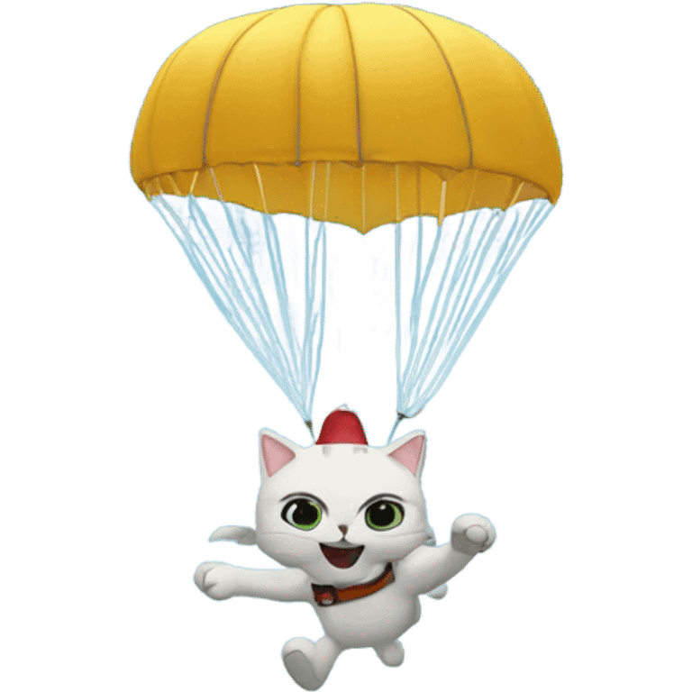 Cat parachuting out of plane onto frozen pond with hockey rink  emoji