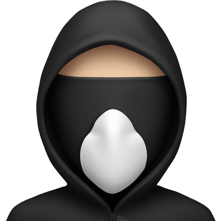 hooded man in black attire, with white mask on only covering the eyes and mouth emoji