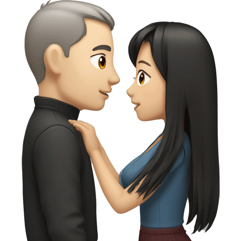 white man with brown hair kissing asian girl with black hair emoji