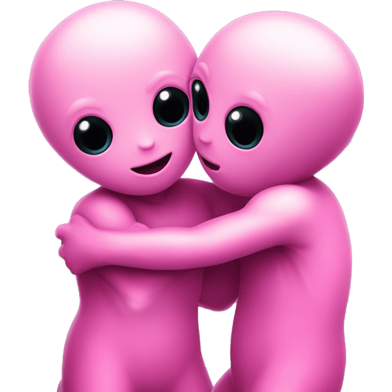 Two cute pink aliens hug emoji