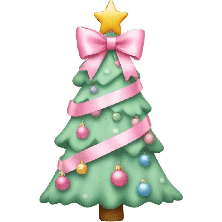 pastel pink decorated christmas tree with a pink bow and ribbons  emoji