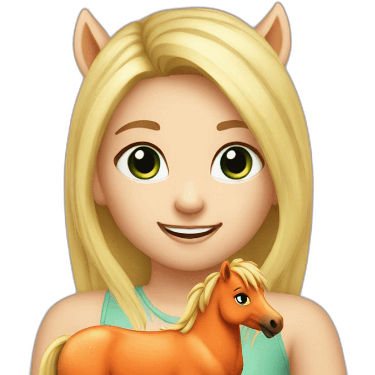 cute blonde girl giving carrot to a pony emoji