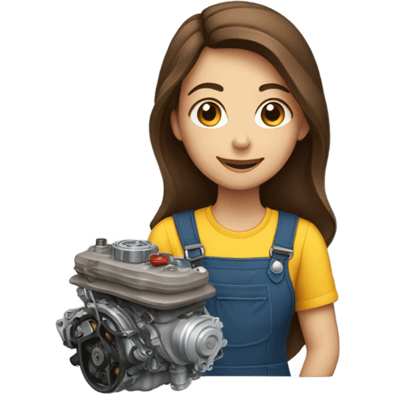 girl mechanic with long brown hair holding an engine  emoji