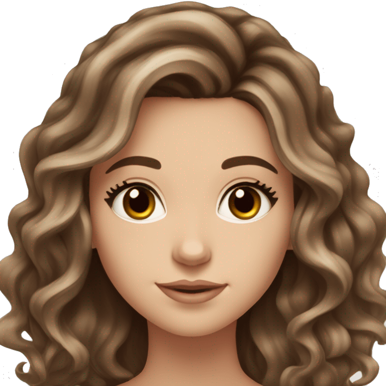 White girl brown eyes with long wavy brown hair with brown highlights balayage  emoji