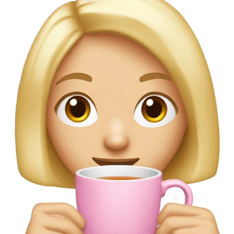 blonde girl with bob drinking tea out of a pink mug emoji