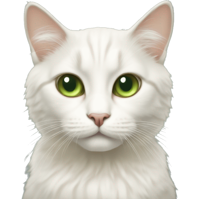 Cat hairy white beige green eyes emoji