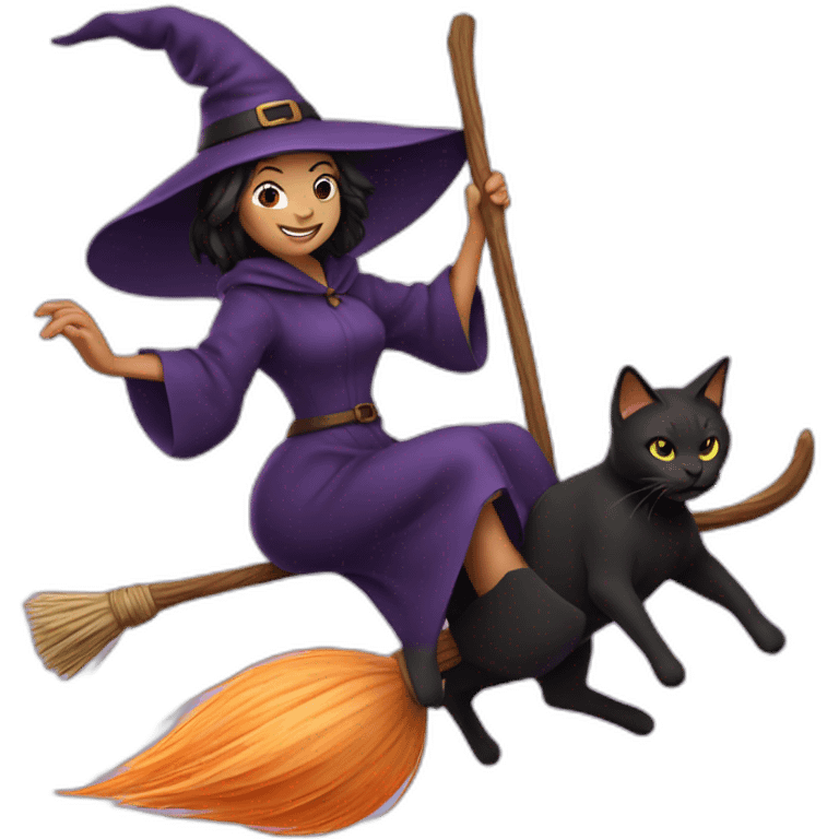 witch with cat on a broom  emoji