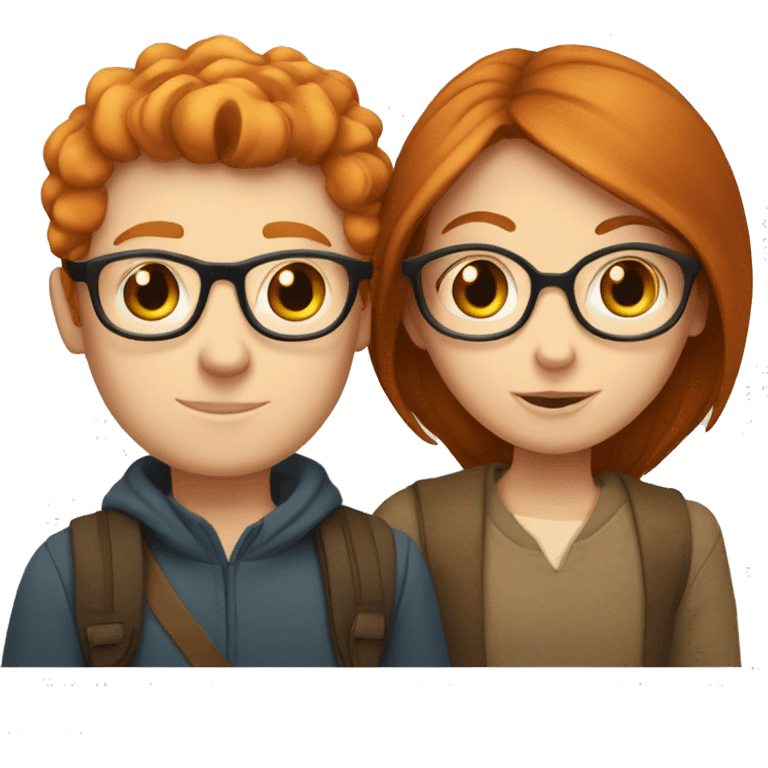 Ginger haired white girl and brown haired white boy with glasses hugging  emoji