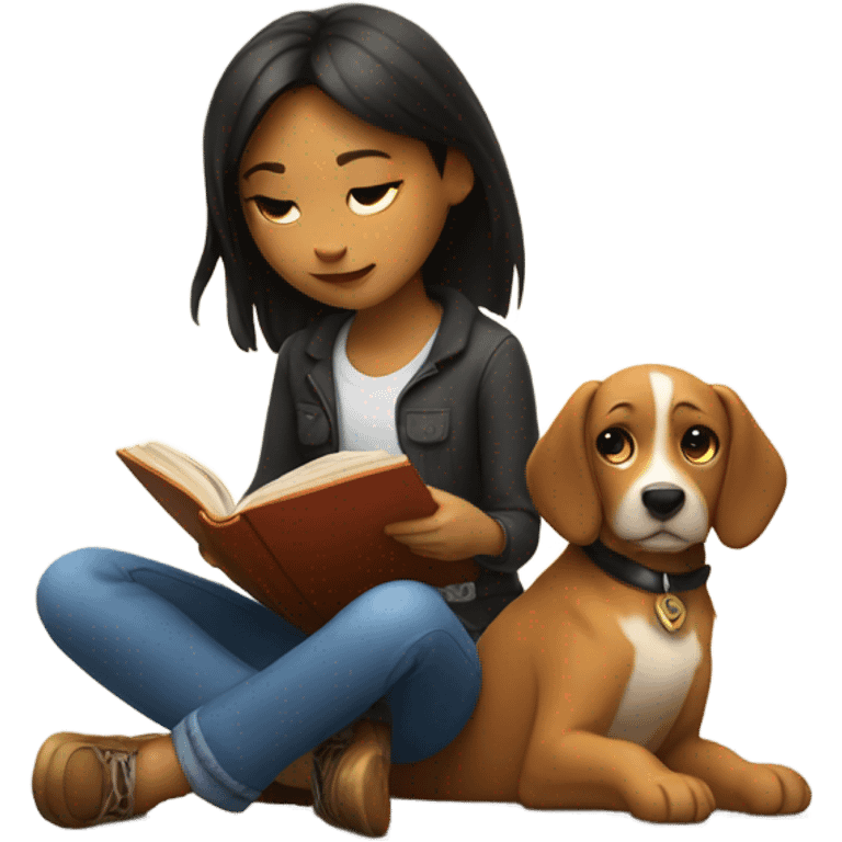 Am I bothering you? Girl, book, and dog emoji