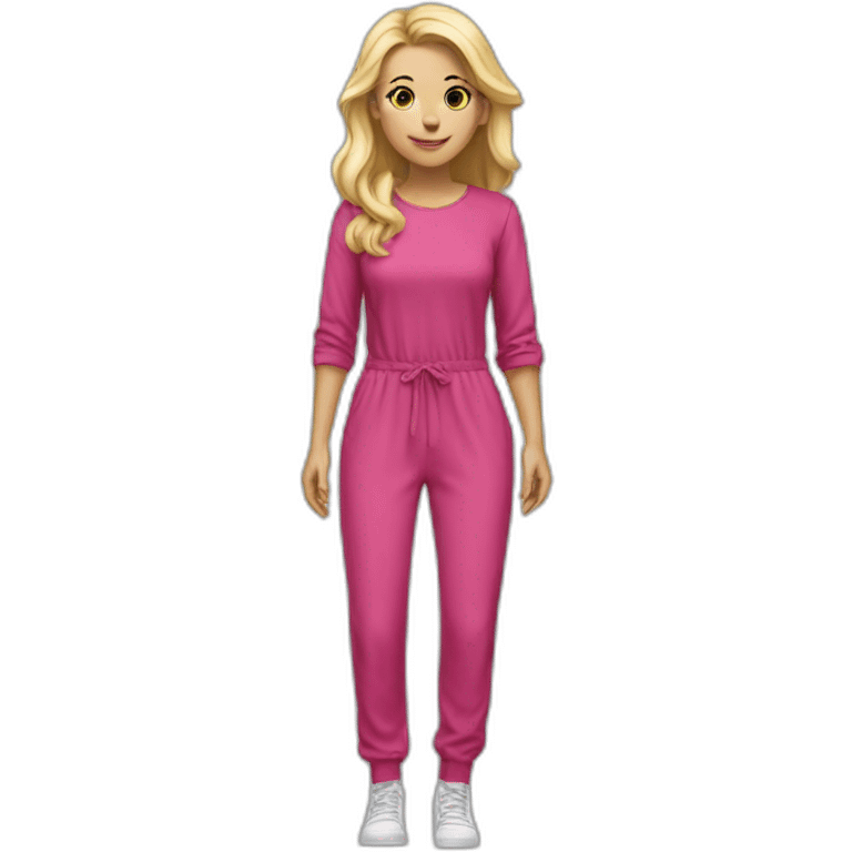 Woman blond hair dark pink full body jumpsuit emoji