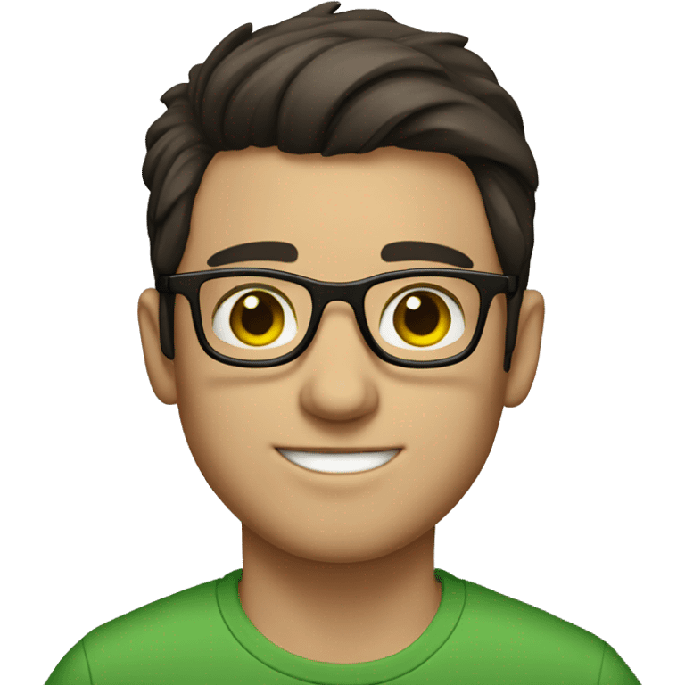 Guy, dark brown hair, glasses, green eyes,  emoji