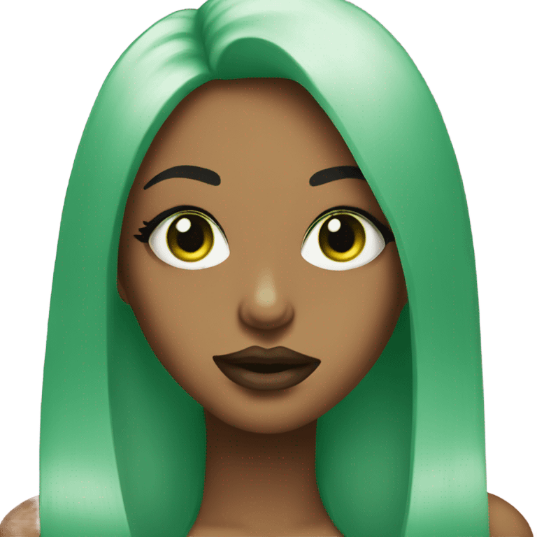 An emoji with lashes & big glossy lips with green nails that say brat emoji