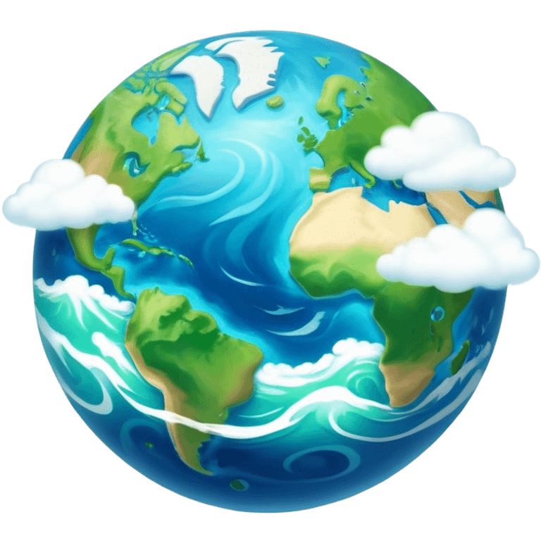 Cinematic Realistic Earth Emoji, depicted with vibrant blue oceans, swirling white clouds, and lush green continents rendered in exquisite detail, high shine, and a soft radiant glow that captures the dynamic, life-sustaining beauty of our home planet. emoji