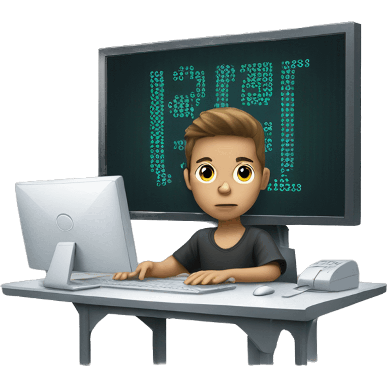 a young boy infront of a computer hacking away that reads "MoC" emoji