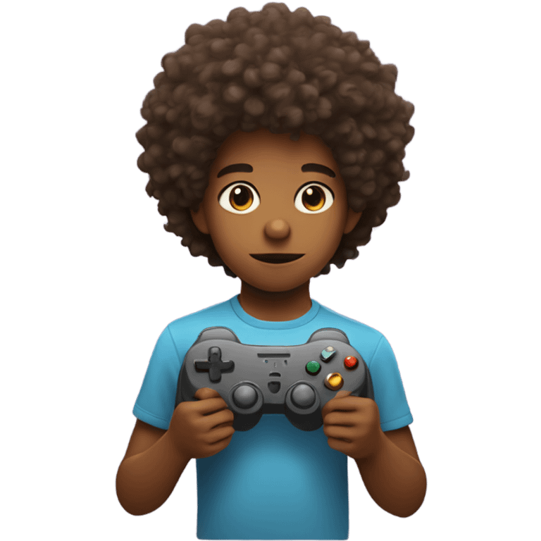 Kid with fluffy hair playing video games emoji